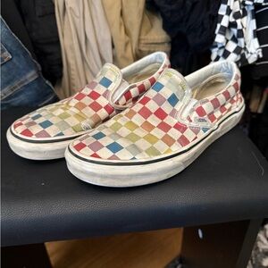 Vans Red and Blue Checkered Slip-On Shoes